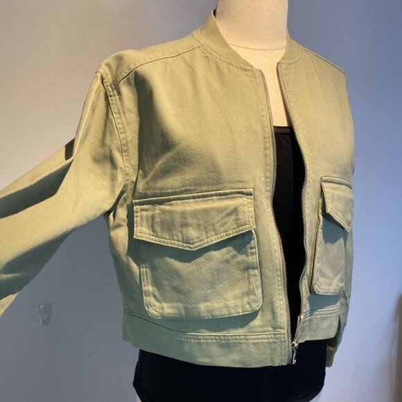 Nicole Miller New York sage green 100% cotton cropped denim zip jacket size M - Picture 5 of 10